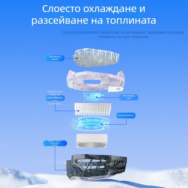 Клип за охлаждане на телефон с полупроводниково охлаждане, безшумен, контрол на температурата, за гейминг