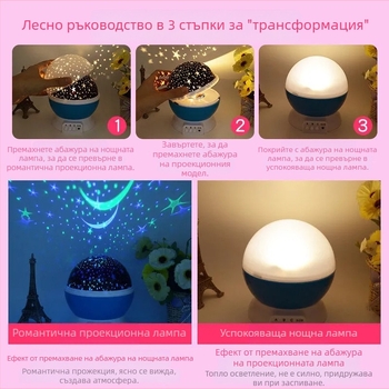 Въртящ се проектор за звездното небе – нощна LED лампа със звезди и луна