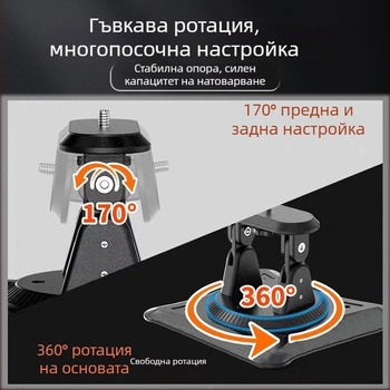 Стойка за проектор за таван и стена, регулируем ъгъл, въртене 360°, монтаж до легло