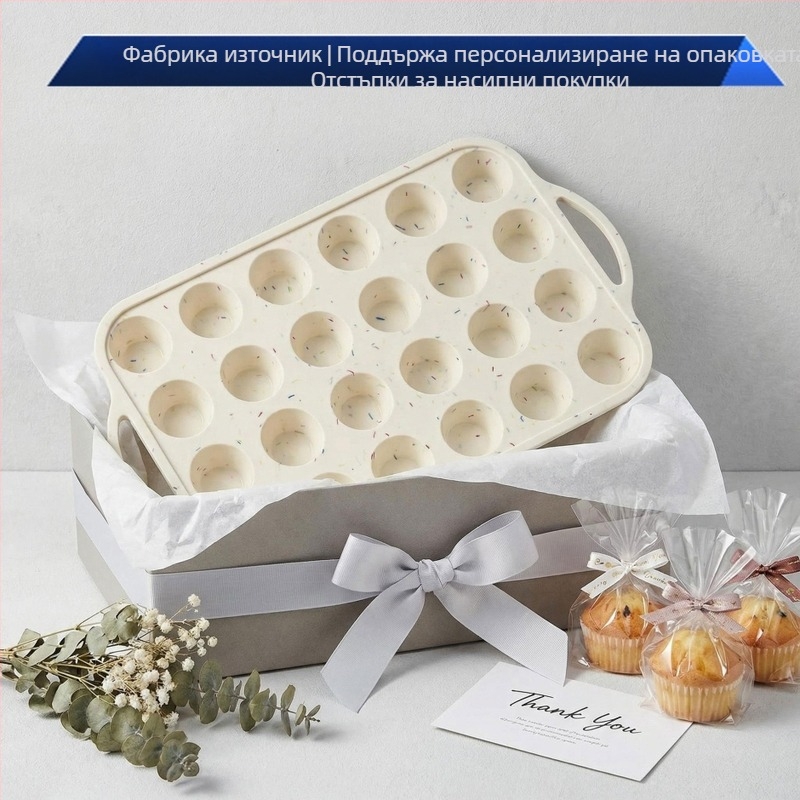 Силиконова кръгла тава за печене, подсилена със стомана, 24 форми за мъфини, непригаряща форма за домашно печене