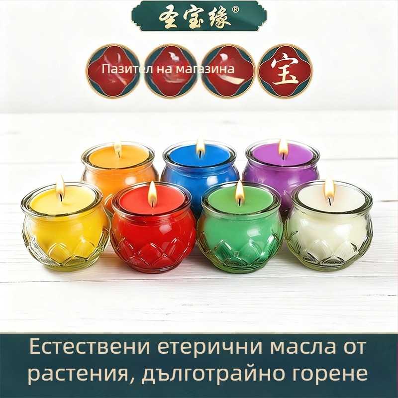 24-часова бездимна лампа за лотос, комплект от 6 бр., форма на цвете, соев восък, червено и жълто