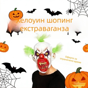 Латексова маска на зъл клоун за Хелоуин, хорър зомби, кърваво аксесоар за глава