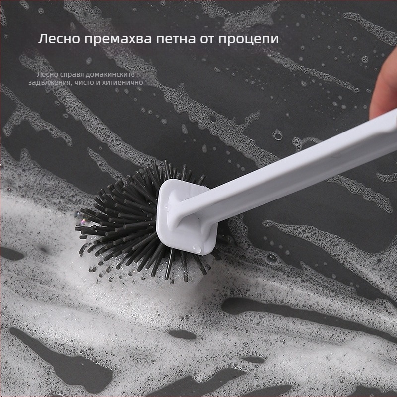 Силиконова четка за тоалетна с дълга дръжка, стенен монтаж за баня