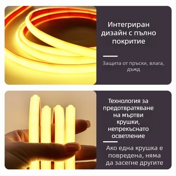 LED лента 220V, водоустойчива за външна употреба, самозалепваща COB лента за домашно осветление на тавана, атмосферно осветление