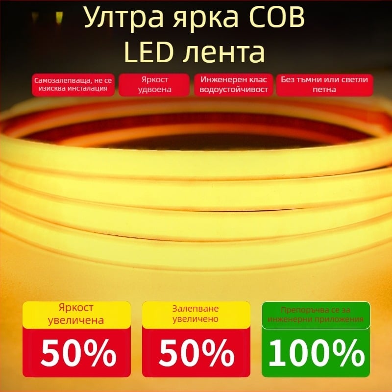 LED лента 220V, водоустойчива за външна употреба, самозалепваща COB лента за домашно осветление на тавана, атмосферно осветление