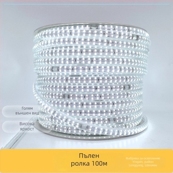 110V LED лента, двойна редица, 180 светодиода, външна водоустойчива, 180° лъч, мека яркост