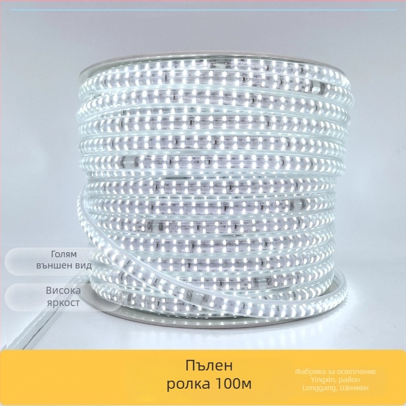 110V LED лента, двойна редица, 180 светодиода, външна водоустойчива, 180° лъч, мека яркост