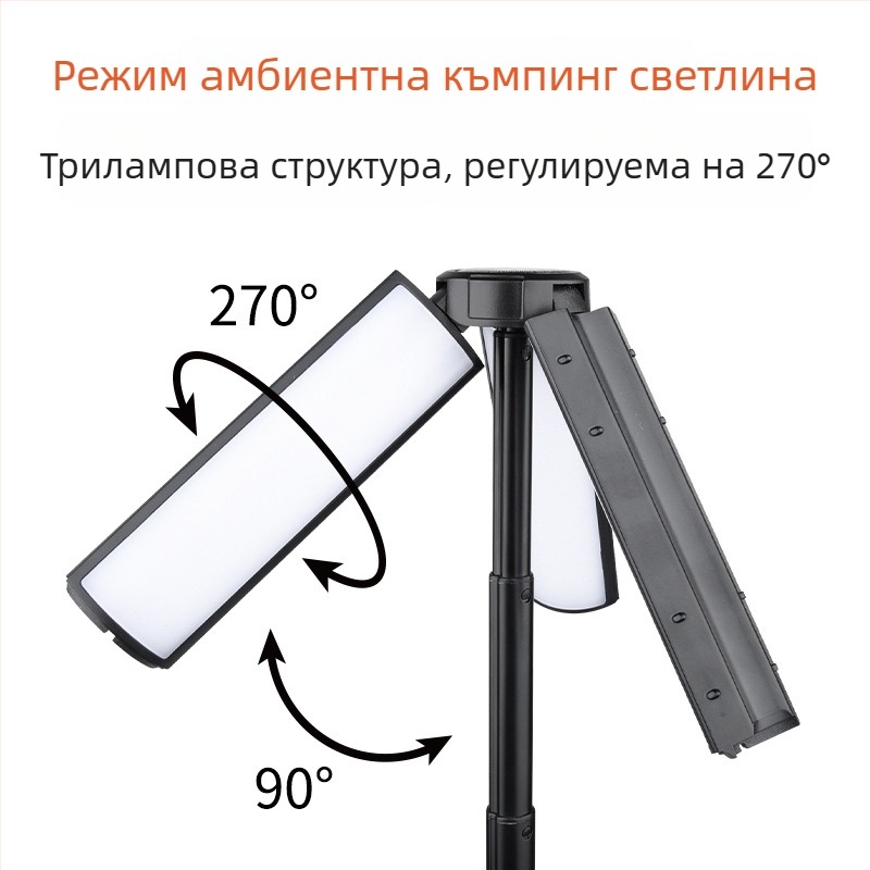 Външна многофункционална разтегателна къмпинг лампа, регулируема на 270°, стояща лампа за запълващо и амбиентно осветление, с висока яркост