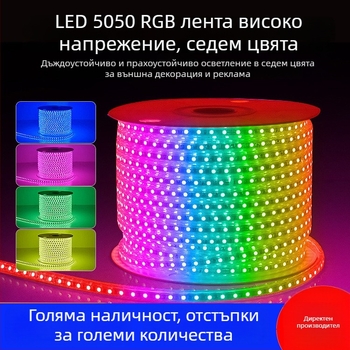 RGB LED лента 220V 5050, външна водоустойчива с градиентно цветно осветление