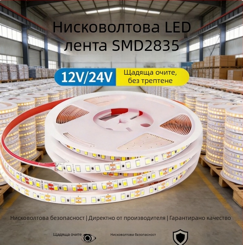 24V 5m LED лента, самозалепваща, 120 диода, без трептене, щадяща очите вътрешно амбиентно осветление с интелигентен контролер (2700K–6500K)