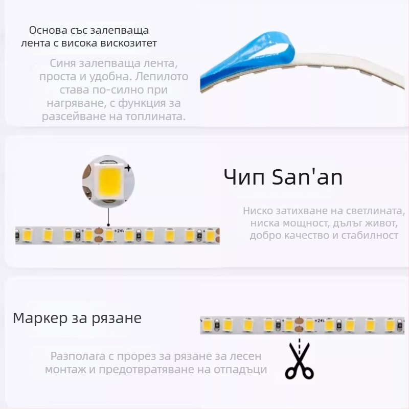 24V 5m LED лента, самозалепваща, 120 диода, без трептене, щадяща очите вътрешно амбиентно осветление с интелигентен контролер (2700K–6500K)