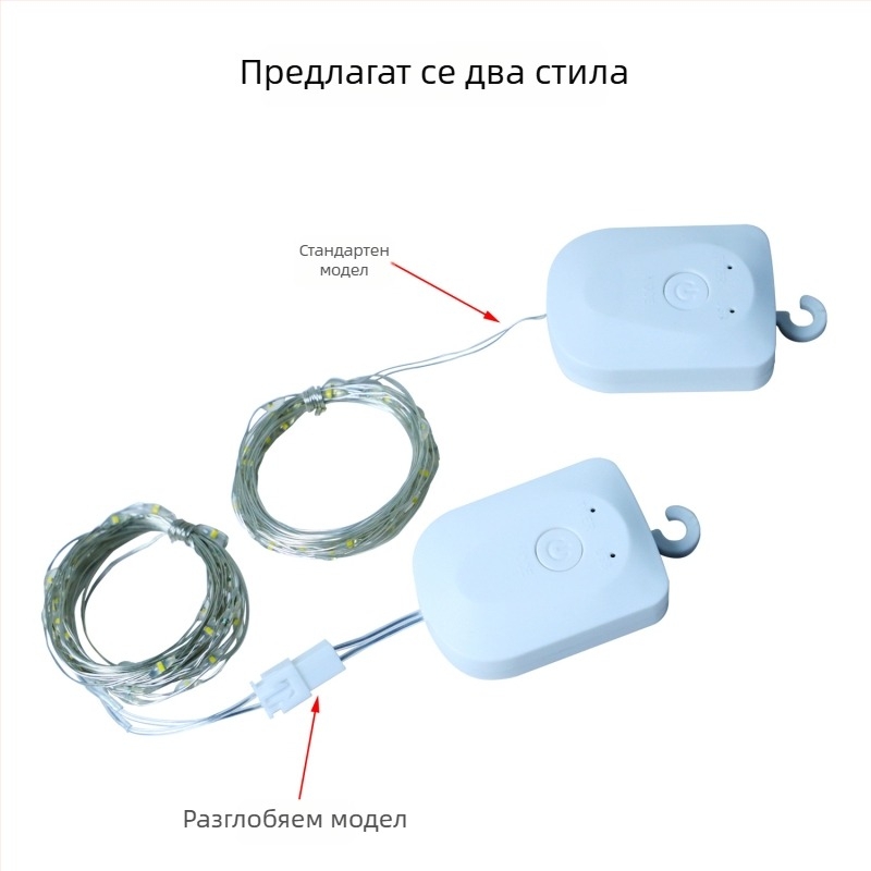 Нов презареждащ се низ от медна тел със светодиоди за украса на цветя и торти, копче‑стил светлинна лента за Коледа