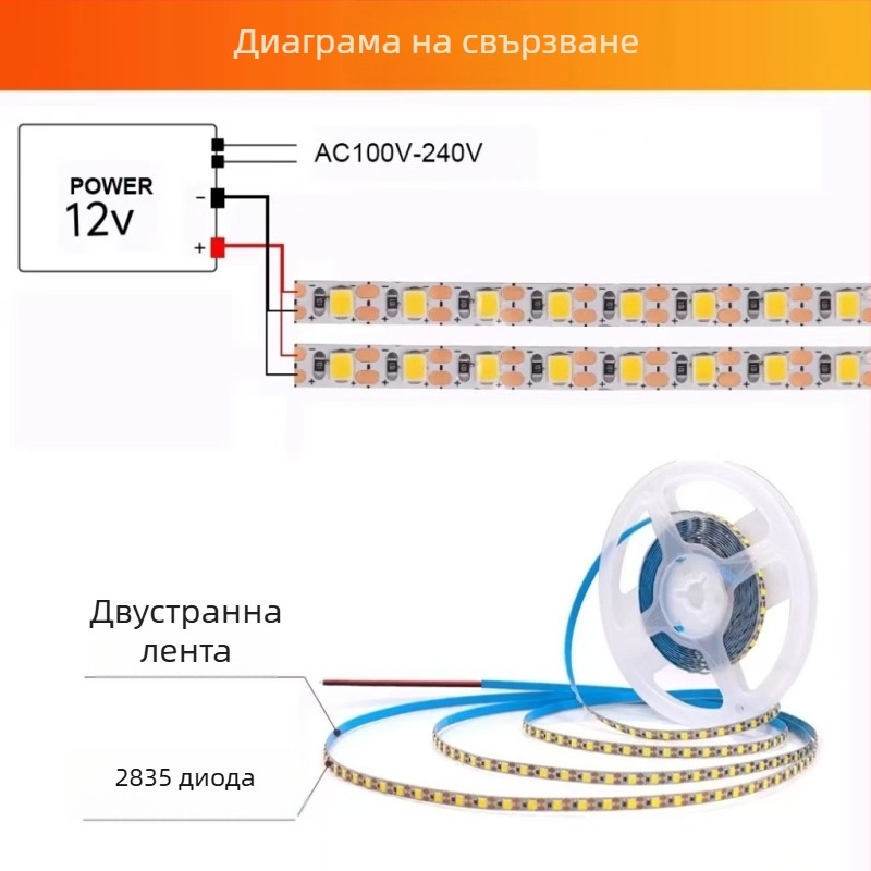 24V LED лента, ниско напрежение, самозалепваща вътрешна лента за осветление, таванно линейно осветление за дневната, излъчва светлина нагоре