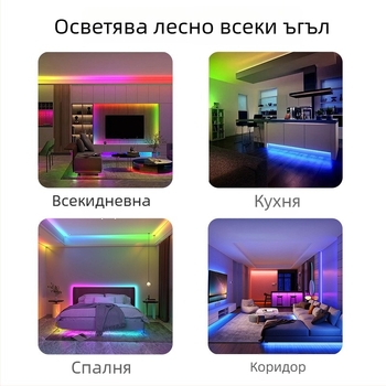 5050 RGB LED лента, 60 диода, Bluetooth управление чрез приложение, интелигентна смяна на цветовете