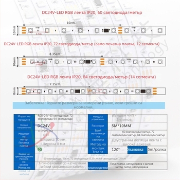 24V RGB LED лента с програмиращи WS2811/1903/16703 IC, 60/72/84 светодиода