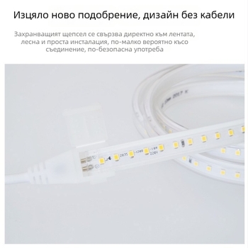 LED лента с вулканизирано покритие, 220V, 2835, 120 светодиоди, 60 LED/m, 4000K неутрален бял, висока яркост, неводоустойчива