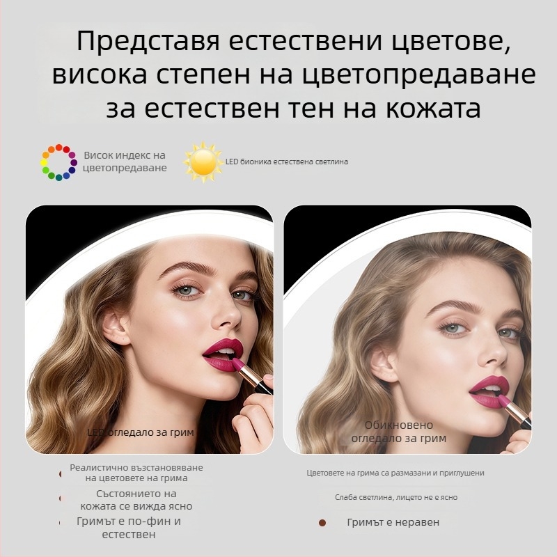 Оптово персонализирано LED осветено огледало за грим, триецветен сензорен контрол, осветление с висока дефиниция, настолно огледало за грим
