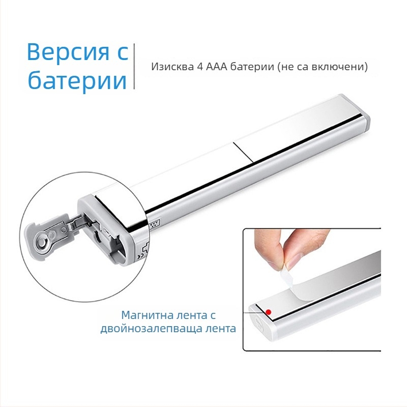 Интелигентна светодиодна лента с датчик за движение – USB презареждаема лампа за шкаф/гардероб, безжично управление, нощна лампа