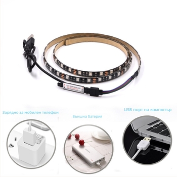 5050 5V USB RGB светодиодна лента за телевизор – задно осветление, 30 светодиода, 120° ъгъл, димируемо