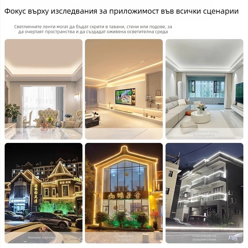 Cob LED лента, с мека светлина, 220V, самозалепваща за таван, атмосфера за дневната, супер ярка, водоустойчива за външна употреба