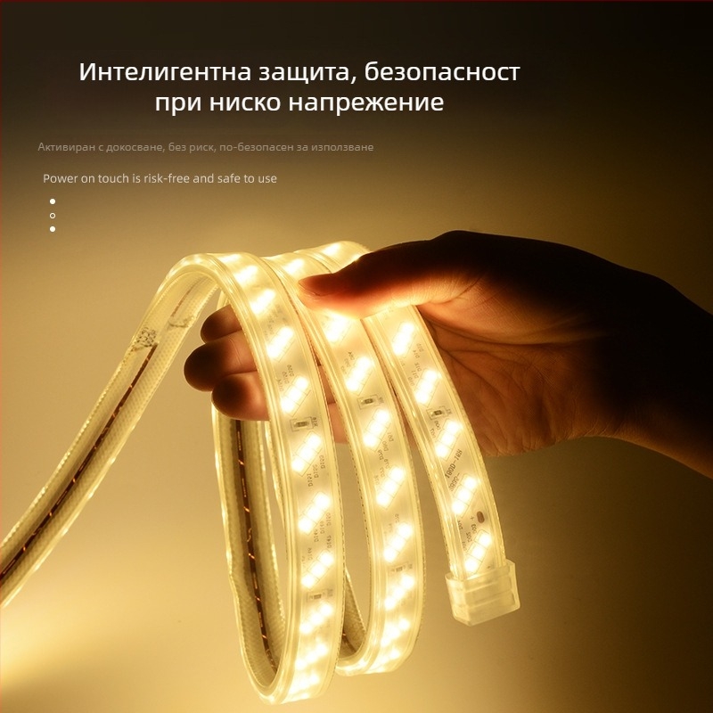 Външна LED лента за 220V, водоустойчива, три реда 2835 светодиоди, висока яркост, 12W, 180 светодиоди, 180° лъч