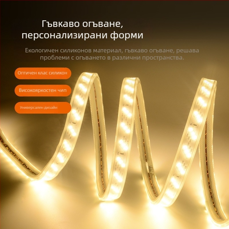 220V ултраярна триредна LED лента с 2835 LED, 180 диода, IP67 водоустойчива за вътрешно осветление под тавана и за външно използване