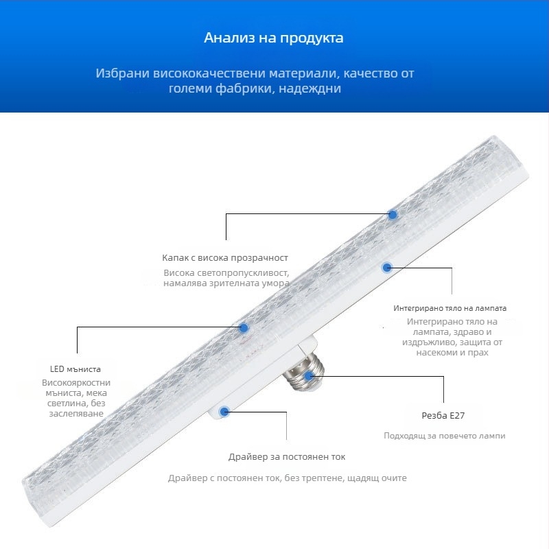 Кристална LED лампа под формата на лента с база E27 за домашно осветление, димерна, висока яркост