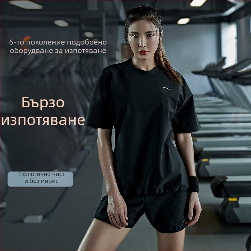 Женски летен комплект за фитнес: топ с къс ръкав и къси панталони, свободен крой, подходящ за зала, бягане, йога и танци