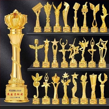 Трофей от смола с цветна кристална звезда с пет върха – награда за екипно състезание, мемориален бизнес подарък