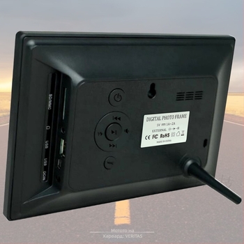 7-инчова цифрова фоторамка със SD/USB/TF карти, възпроизвеждане на музика и видео, телевизионен изход, вечен календар и часовник