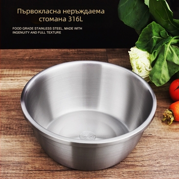 Кухненска купа от 316 неръждаема стомана, дебел дъно, кръгла, подходяща за замесване на тесто, измиване на зеленчуци, печене и разбиване на яйца.