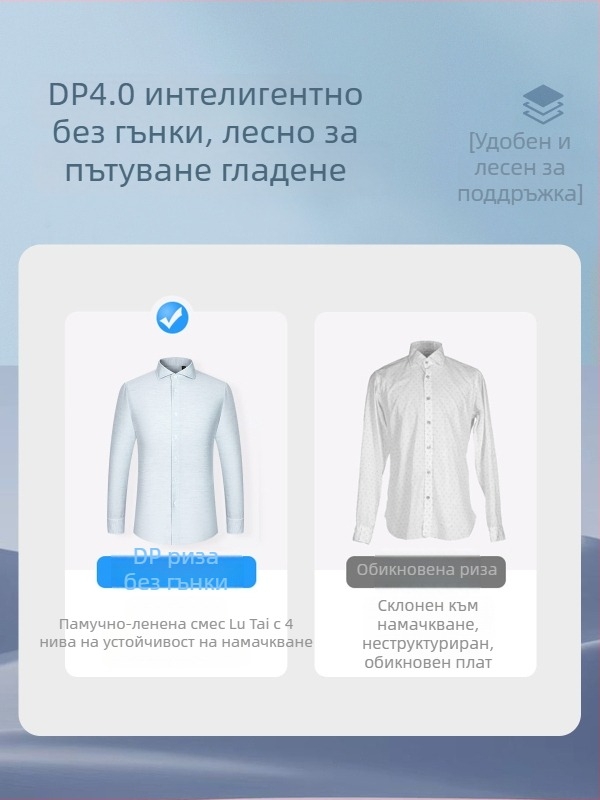 Мъжка риза с дълъг ръкав от ленено-бленд, без гладене, бизнес стил, Windsor яка