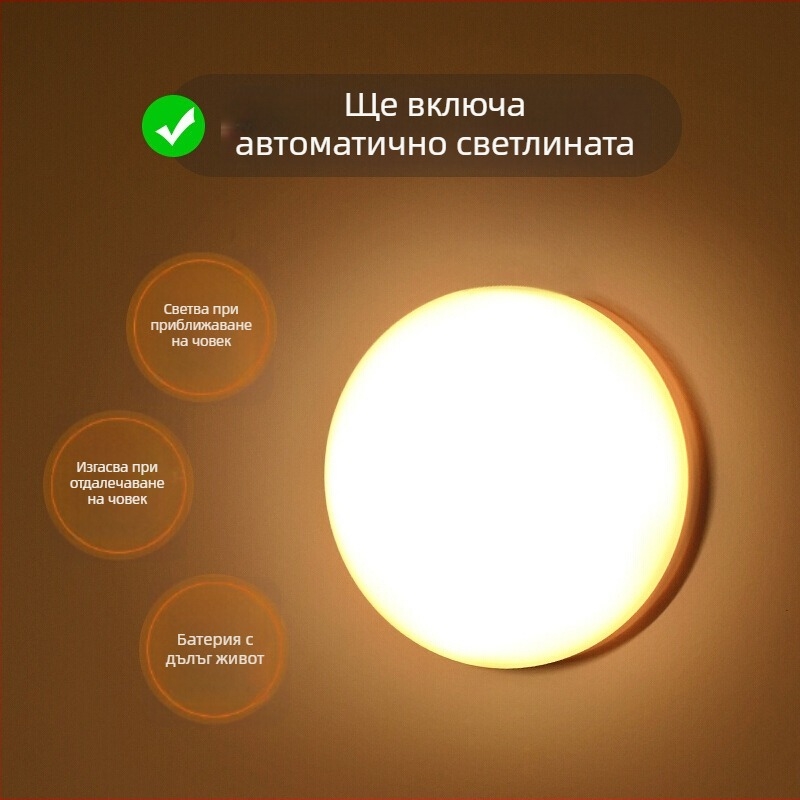 LED нощна лампа с детектор на движение, управление с докосване, USB захранване, гласово и светлинно управление за гардероб и коридор