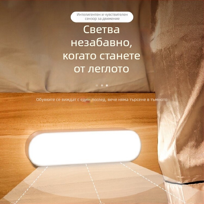 Нощна лампа с датчик за движение, USB зареждане, гласово управление, безжична за спалня и коридор