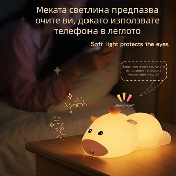 Капибара силиконова нощна лампа USB презареждаща се, за спалня и кърмене на бебе, променящи се цветове, декоративно осветление