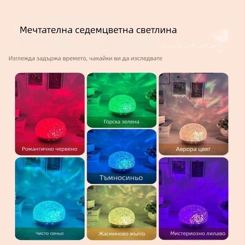 Атмосферна лампа с ефект на водни вълни и айсберг, луксозна дървена основа и динамична проекция на светлина и сенки