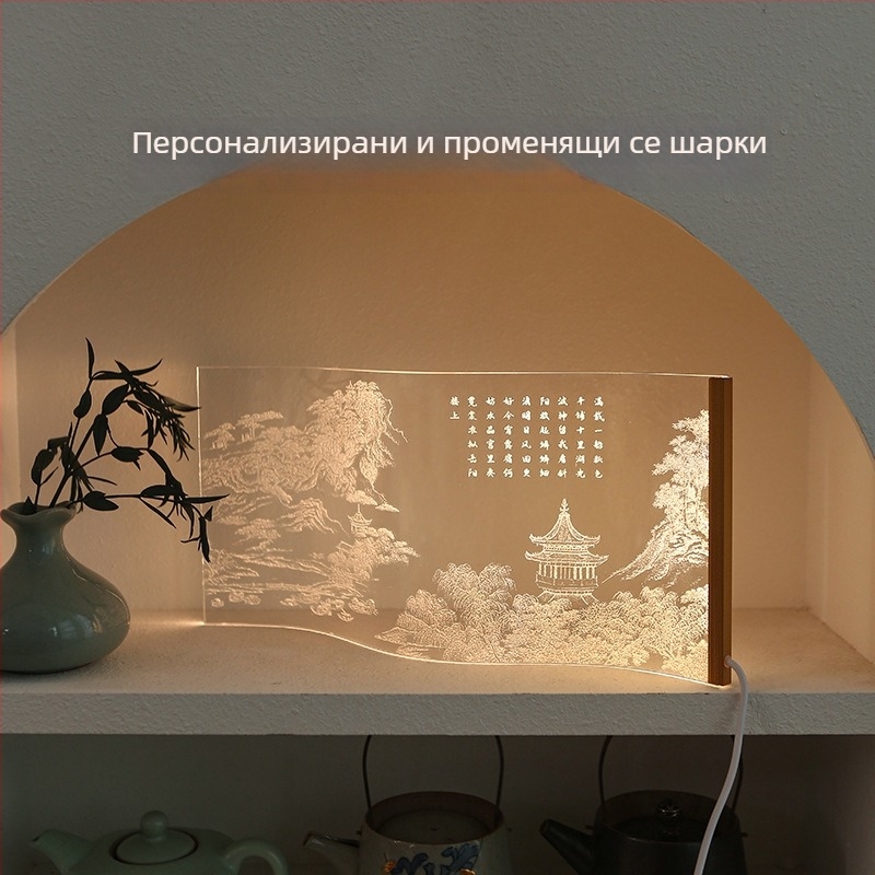 Нощна лампа за спалня на нощно шкафче, елегантна атмосфера, персонализирана светлина, акрилен абажур, докосване, декоративна лампа, нов китайски стил