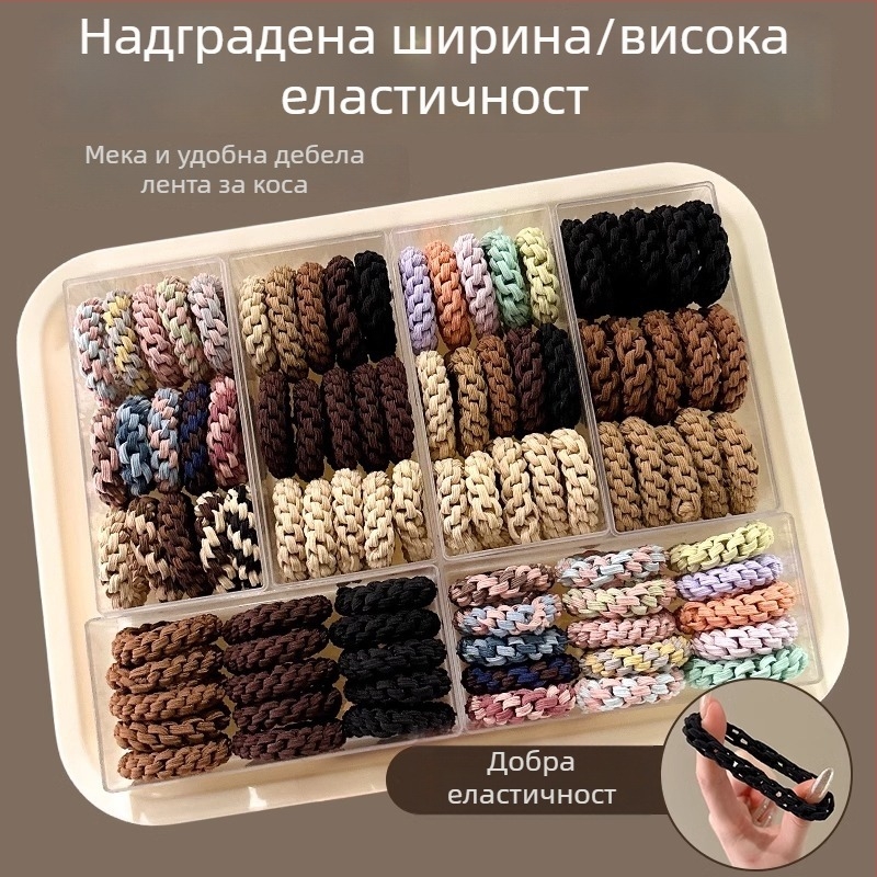 Еластична гумена лента за коса за висока опашка, плетен пръстен за коса с кожено покритие, женски аксесоар за глава