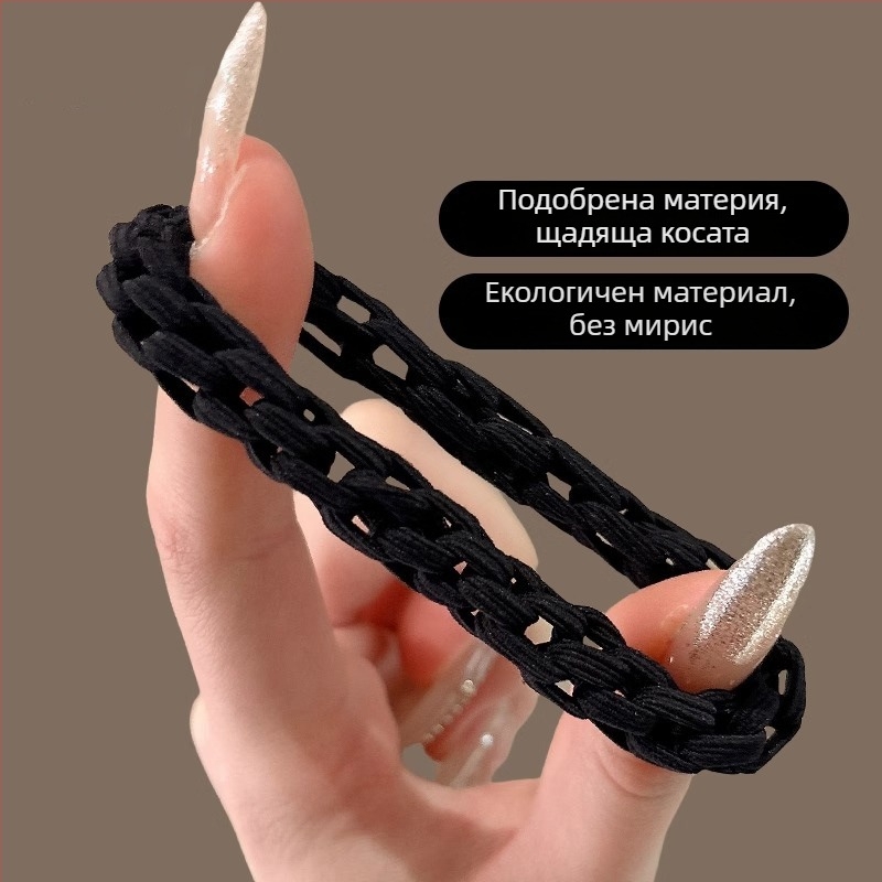 Еластична гумена лента за коса за висока опашка, плетен пръстен за коса с кожено покритие, женски аксесоар за глава