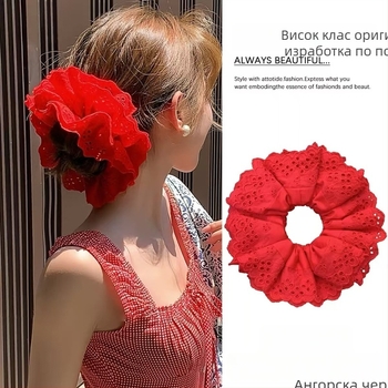 червена дантелена лента за коса вдъхновена от Yang Chaoyue, с ажурен дизайн, френски винтидж стил, нежна, голям размер