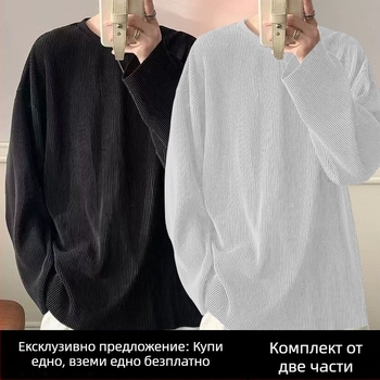 Мъжка тениска с дълги ръкави от ice-silk, защита от слънцето, летен дизайн, нишов стил, корейски стил, свободна кройка