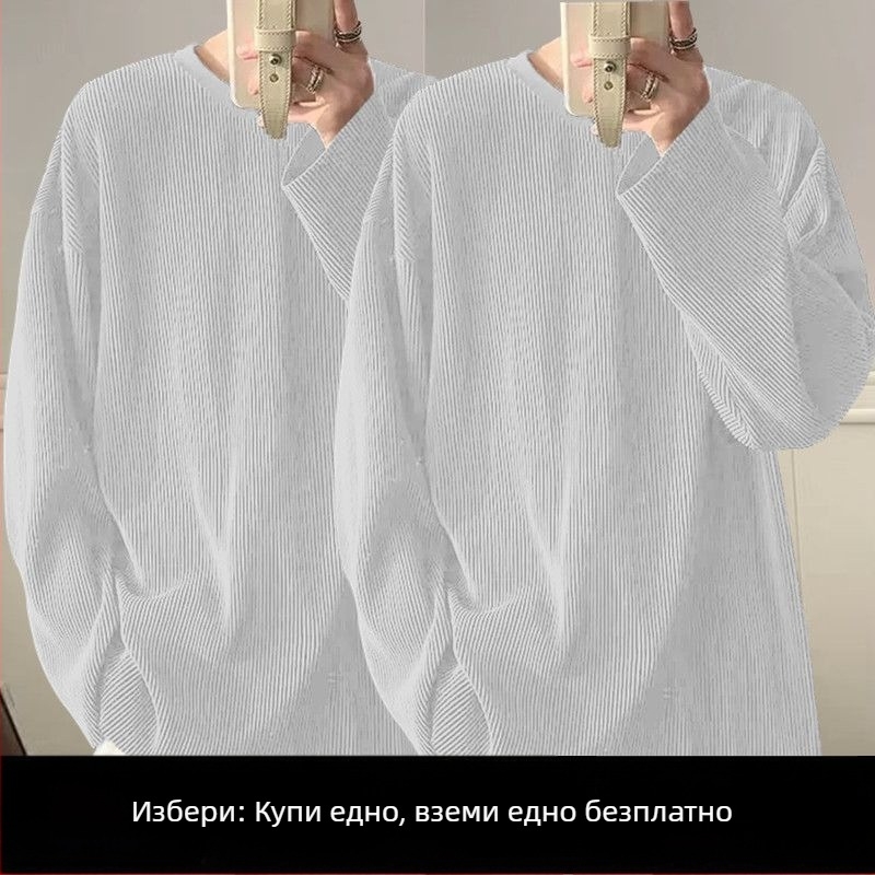 Мъжка тениска с дълги ръкави от ice-silk, защита от слънцето, летен дизайн, нишов стил, корейски стил, свободна кройка