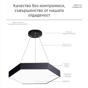 LED шестоъгълен полилей, индустриален стил, за офис, интернет кафе, мол и фитнес зала, модулен дизайн