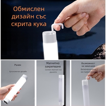 LED преносима аварийна лампа с USB зареждане, магнитно закрепване за щандове на нощни пазари