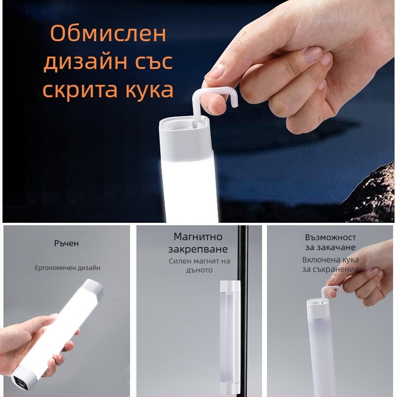 LED преносима аварийна лампа с USB зареждане, магнитно закрепване за щандове на нощни пазари