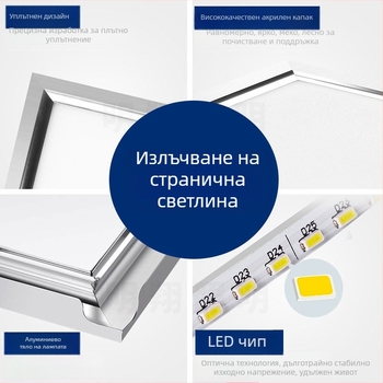 LED плосък таванен панел 600x600, алуминиева рамка 595x595, 110V, гипсокартонна основа, интегрирана таванна светлина 60x60x60
