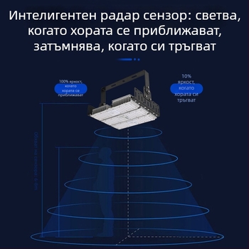 Радарен сензорен прожектор за външна употреба, 200W, висока чувствителност, дълъг обхват, IP65 водоустойчив