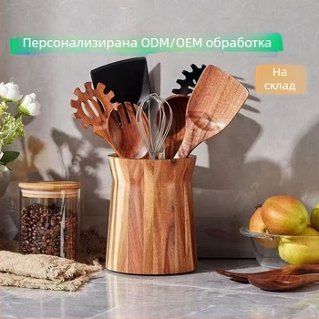 Завъртаща се дървена кутия за съхранение на прибори – универсален органайзер за кухня и трапеза