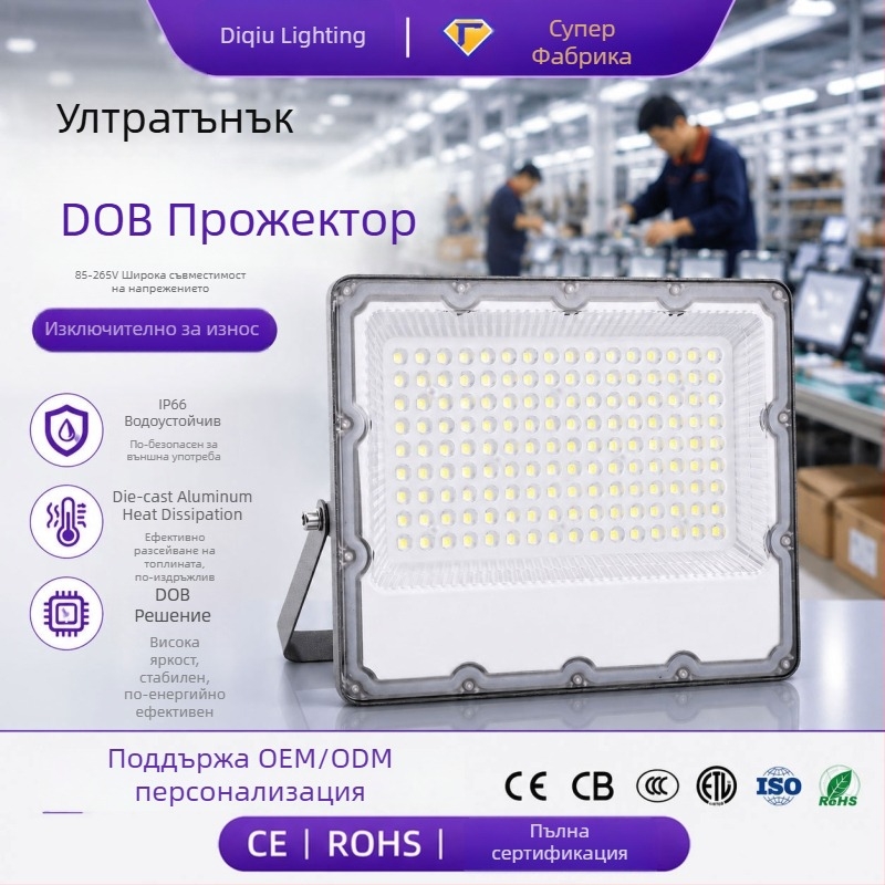 Външен LED прожектор с леща, 300W, IP65, 120° лъч, черен