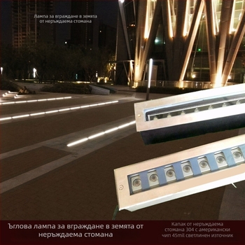 Правоъгълно подземно осветление от поляризирана неръждаема стомана, регулируем ъгъл, лентов подземен осветител, 24V DC, 12/36/48W, IP67, 3000K топло бяло
